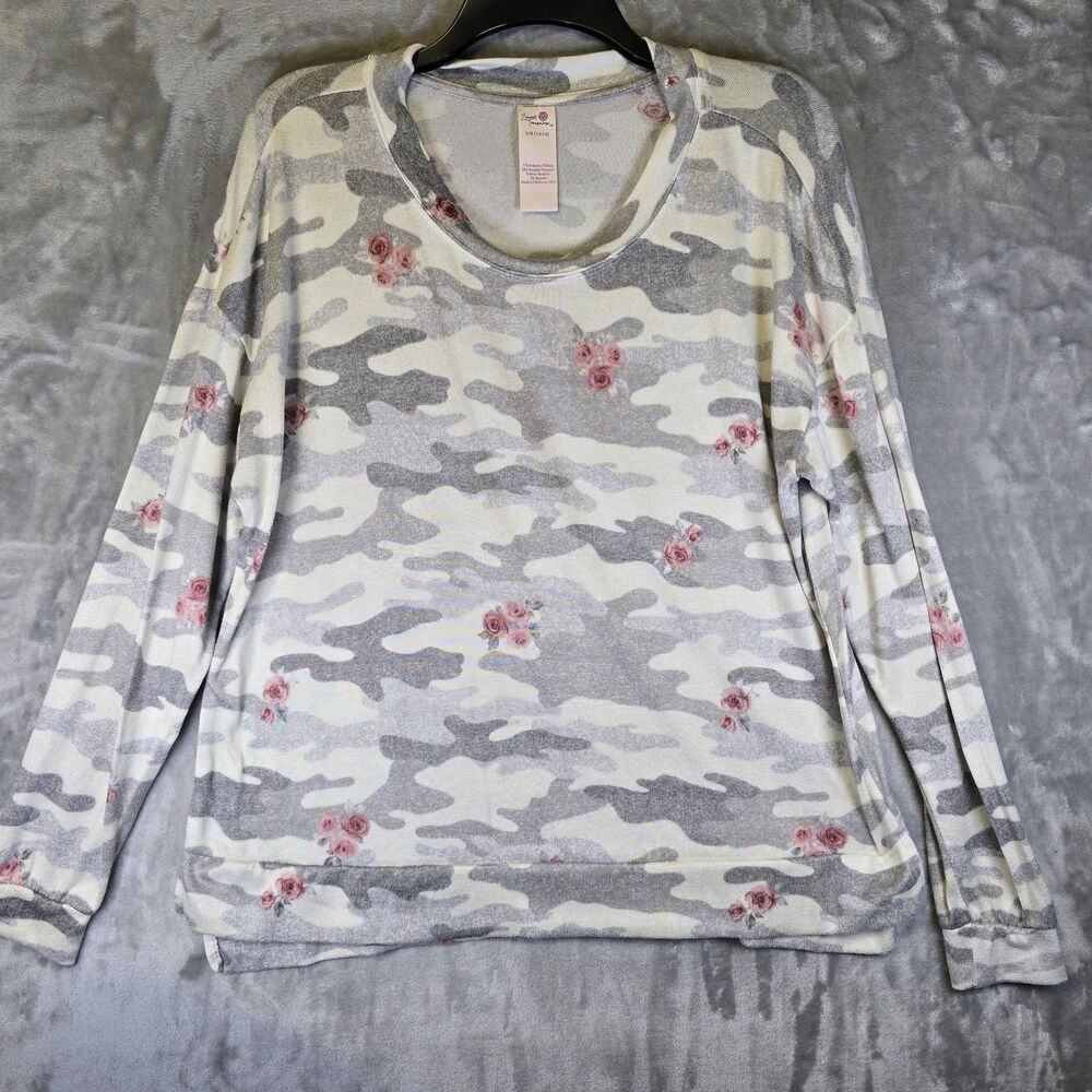 Secret Treasures Shirt Womens Large Floral Camo Long Sleeve Soft Lightweight